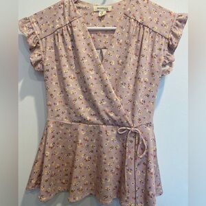 Light Pink Floral Wrap Blouse